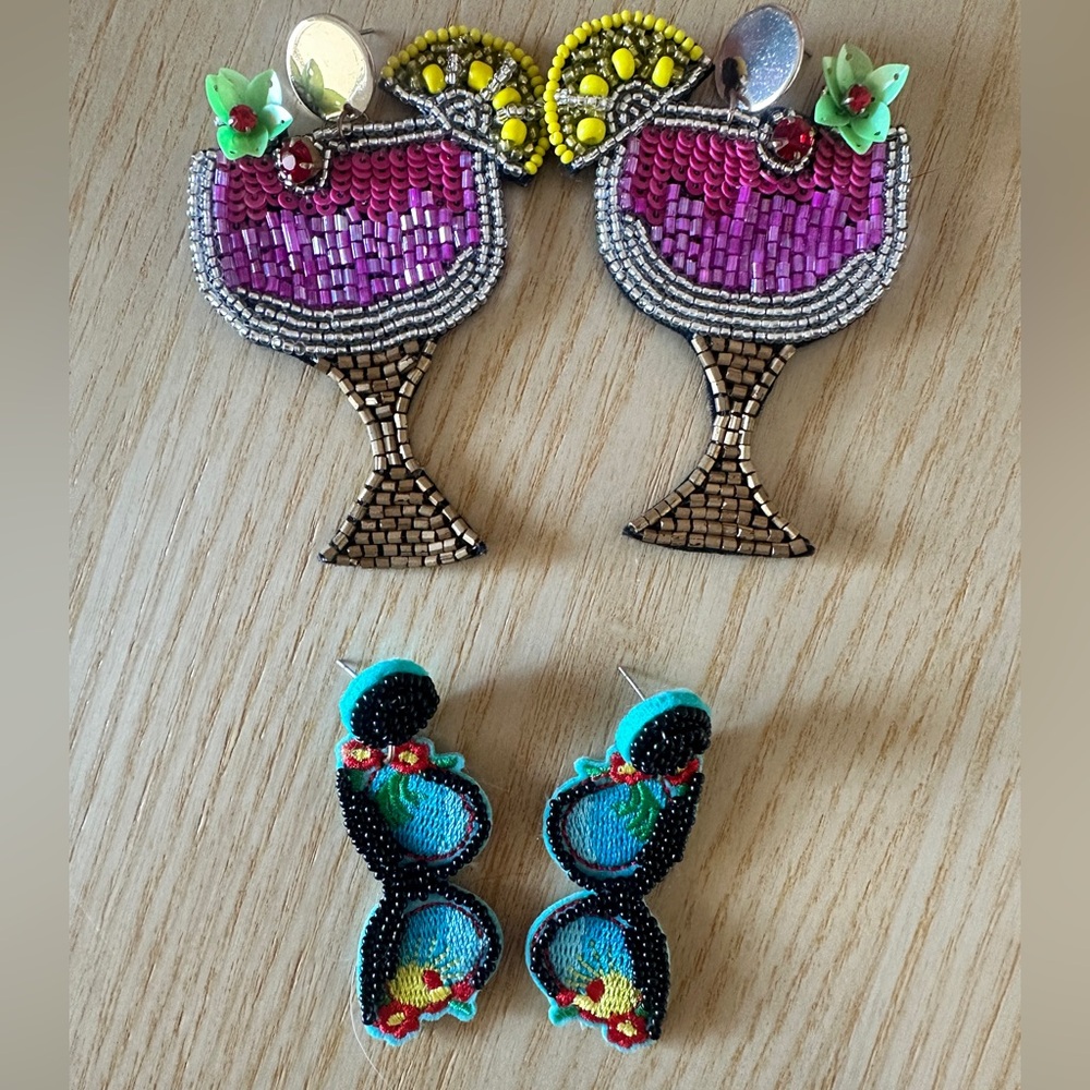 2 Pair Colorful Beaded Cocktail Earrings
